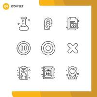 Pack of 9 Modern Outlines Signs and Symbols for Web Print Media such as line basic business pause controls Editable Vector Design Elements