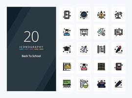 20 Back To School line Filled icon for presentation vector