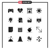 Solid Glyph Pack of 16 Universal Symbols of campaigns chemistry day cell biochemistry Editable Vector Design Elements