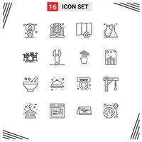 Set of 16 Modern UI Icons Symbols Signs for instrument drum map test lab Editable Vector Design Elements