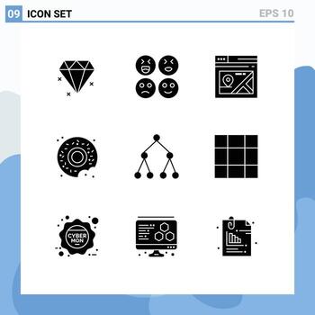 Set of 9 Vector Solid Glyphs on Grid for cyber monday grid map topology link Editable Vector Design Elements