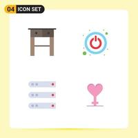 4 Universal Flat Icon Signs Symbols of desk network power database heart Editable Vector Design Elements