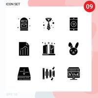 Universal Icon Symbols Group of 9 Modern Solid Glyphs of sheet page application file heart Editable Vector Design Elements