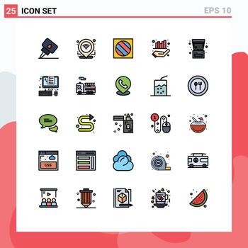 Group of 25 Modern Filled line Flat Colors Set for game arcade machine editing hand management Editable Vector Design Elements