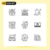 Mobile Interface Outline Set of 9 Pictograms of baking plant astronomy fall spaceship Editable Vector Design Elements