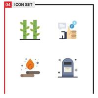 Group of 4 Modern Flat Icons Set for bamboo droop plant like water Editable Vector Design Elements