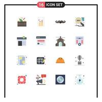 grupo universal de símbolos de iconos de 16 colores planos modernos de bigote de marketing hospitalario seo men paquete editable de elementos creativos de diseño de vectores