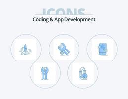 Coding And App Development Blue Icon Pack 5 Icon Design. settings. space. lab. shuttle. publish vector