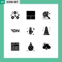 Set of 9 Vector Solid Glyphs on Grid for construction token speech signature crypto currency Editable Vector Design Elements