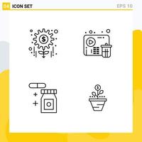 4 Creative Icons Modern Signs and Symbols of money rainy tasks video growth Editable Vector Design Elements