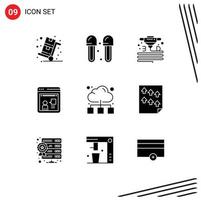 Pictogram Set of 9 Simple Solid Glyphs of working online shower consulting plastic Editable Vector Design Elements