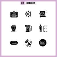 Pack of 9 Modern Solid Glyphs Signs and Symbols for Web Print Media such as snack theater holi popcorn leprechaun Editable Vector Design Elements