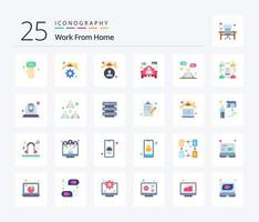 Work From Home 25 Flat Color icon pack including home work. work from home. home. sofa. employee vector