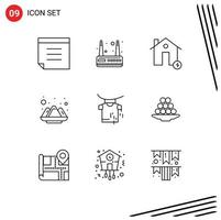 Group of 9 Modern Outlines Set for bowl drying electricity clothes india Editable Vector Design Elements