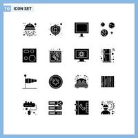 Pictogram Set of 16 Simple Solid Glyphs of devices space appliances science planet Editable Vector Design Elements