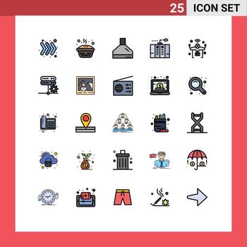 Group of 25 Modern Filled line Flat Colors Set for internet power extractor generator emergency Editable Vector Design Elements