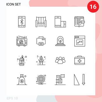 Modern Set of 16 Outlines Pictograph of window html rings code rotate Editable Vector Design Elements