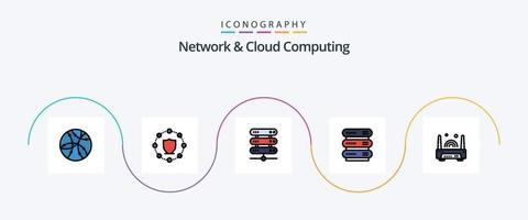 Network And Cloud Computing Line Filled Flat 5 Icon Pack Including . technology. computing. router. device vector