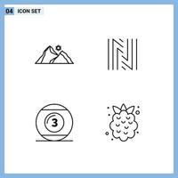 Mobile Interface Line Set of 4 Pictograms of hill cue ball mountain coin game Editable Vector Design Elements