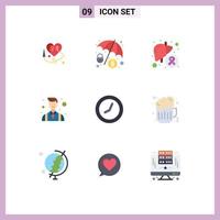 Set of 9 Modern UI Icons Symbols Signs for watch clock illness people businessman Editable Vector Design Elements