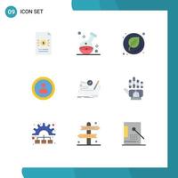 Group of 9 Flat Colors Signs and Symbols for map user laboratory navigation school Editable Vector Design Elements