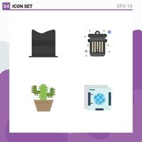 Universal Icon Symbols Group of 4 Modern Flat Icons of clothing pot web trash brower Editable Vector Design Elements