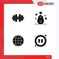 Pack of 4 creative Solid Glyphs of dumbbell iot folk music audio Editable Vector Design Elements