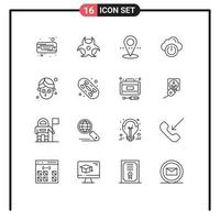 Pack of 16 Modern Outlines Signs and Symbols for Web Print Media such as skate facial pin cucumber network Editable Vector Design Elements