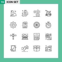 User Interface Pack of 16 Basic Outlines of setting gear hand transport horse drawn vehicle Editable Vector Design Elements