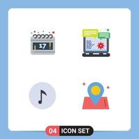 Set of 4 Vector Flat Icons on Grid for calendar note browser option map Editable Vector Design Elements