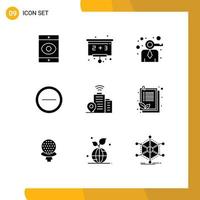 Group of 9 Modern Solid Glyphs Set for clipboard location modern wifi user Editable Vector Design Elements