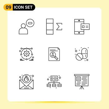 User Interface Pack of 9 Basic Outlines of cv clipboard online application web design Editable Vector Design Elements