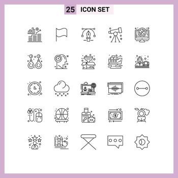 User Interface Pack of 25 Basic Lines of basketball study pencil science laboratory Editable Vector Design Elements
