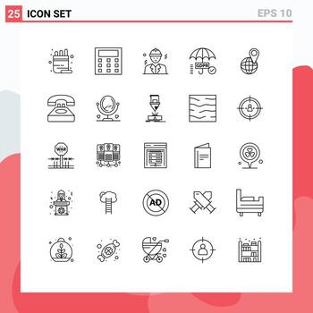 Pack of 25 Modern Lines Signs and Symbols for Web Print Media such as map global building secure security Editable Vector Design Elements