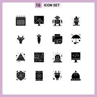 Group of 16 Modern Solid Glyphs Set for bull adornment photo retouching shelf home Editable Vector Design Elements