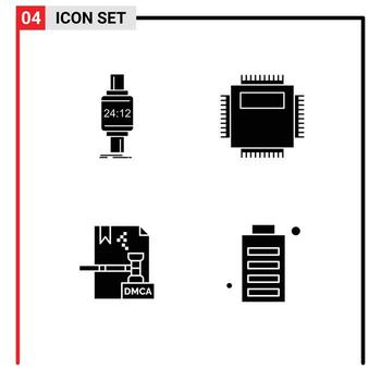 Set of 4 Modern UI Icons Symbols Signs for smart watch technology apple hardware copyright Editable Vector Design Elements