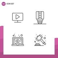 Pictogram Set of 4 Simple Filledline Flat Colors of monitor tutorial play light auction Editable Vector Design Elements