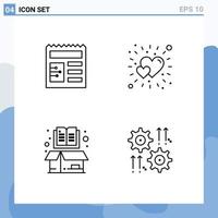 Set of 4 Modern UI Icons Symbols Signs for document cardboard bright love open Editable Vector Design Elements