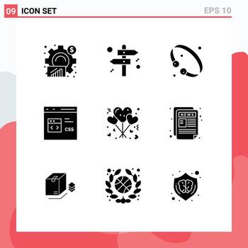 9 iconos creativos signos y símbolos modernos de desarrollo css brazalete codificación elementos de diseño vectorial editables de lujo vector