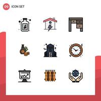 Set of 9 Modern UI Icons Symbols Signs for haunted gold desk coins bank Editable Vector Design Elements