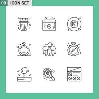 Mobile Interface Outline Set of 9 Pictograms of usb ring chip holiday celebration Editable Vector Design Elements