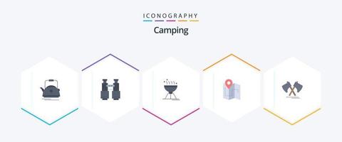 Camping 25 Flat icon pack including plan. map. explore. grill. camping vector