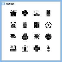 Pack of 16 Modern Solid Glyphs Signs and Symbols for Web Print Media such as chair camera gauge mobile application application Editable Vector Design Elements