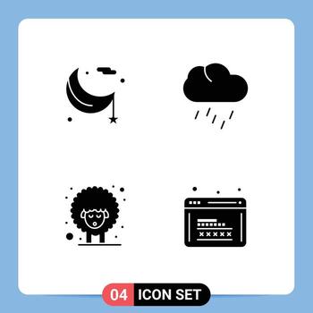 Set of 4 Modern UI Icons Symbols Signs for moon easter night rain sheep Editable Vector Design Elements