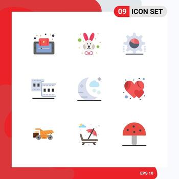 Mobile Interface Flat Color Set of 9 Pictograms of film camera rabbit statistics pie graph Editable Vector Design Elements