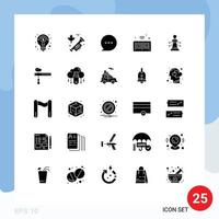 Solid Glyph Pack of 25 Universal Symbols of game laptop chat chess iot Editable Vector Design Elements