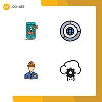 Pictogram Set of 4 Simple Filledline Flat Colors of chat worker mobile coin construction Editable Vector Design Elements