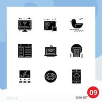 conjunto de 9 iconos de interfaz de usuario modernos signos de símbolos para café hornear pato sitio web computadora elementos de diseño vectorial editables vector