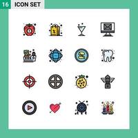 16 Universal Flat Color Filled Lines Set for Web and Mobile Applications protection ship shopping new compose Editable Creative Vector Design Elements