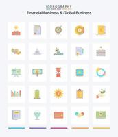 Creative Financial Business And Global Business 25 Flat icon pack  Such As note. chart. presentation. persentage. board vector